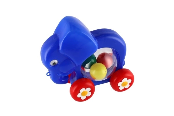 Olifant met ballen trekbaar kunststof 20x18x9,5cm in zak 12m+