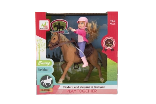 Paard + pop jockey plastic 20cm in doos 23x23x9,5cm