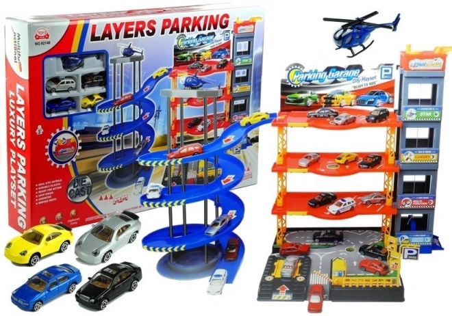 Meerniveaugarage met autootjes en helikopter