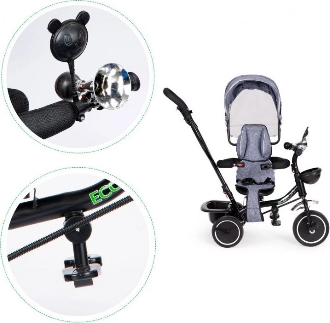 ECOTOYS Driewieler met dak en duwstang grijs