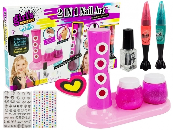 Nagelversierset voor kinderen met glitterdispenser en gekleurde stickers