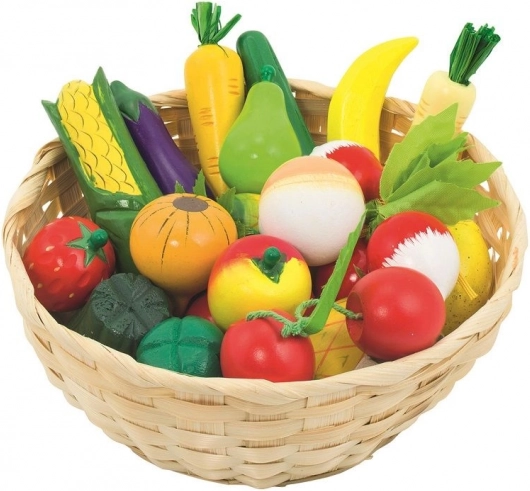 Houten fruit en groenten in mand – 21 delen