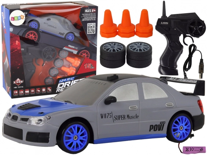 Op afstand bedienbare sportwagen R/C 1:24 verwisselbare wielen – grijs