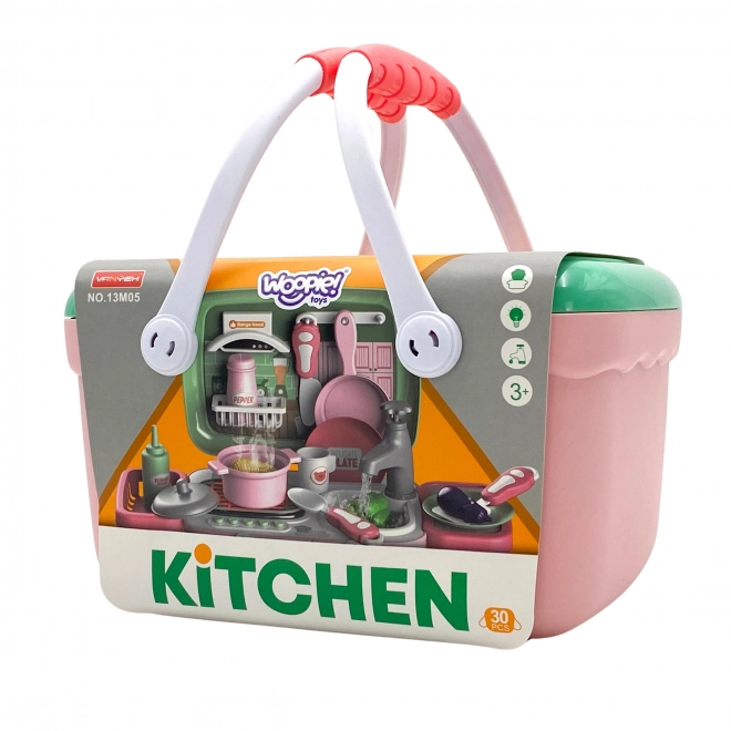 Woopie set van een kleine kok 2in1 draagbare keuken in een mandje 30 stuks