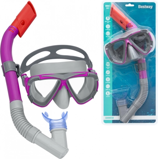 bestway dominator snorkel – set met masker en snorkel voor tieners en volwassenen 14+ roze – Roze