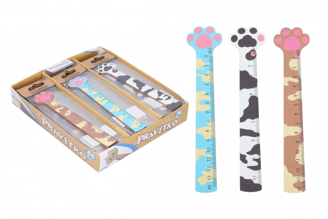 Houten liniaal met kattenpoot motief 13 cm
