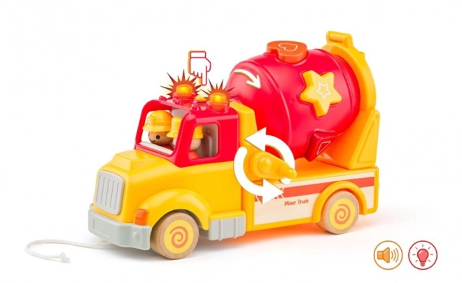Gekleurde kinderbetonmixer met vormsorter en effecten