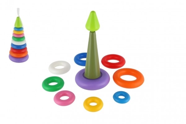 Puzzelpiramide met ringen kunststof 2 kleuren in net 15x31cm 12m+