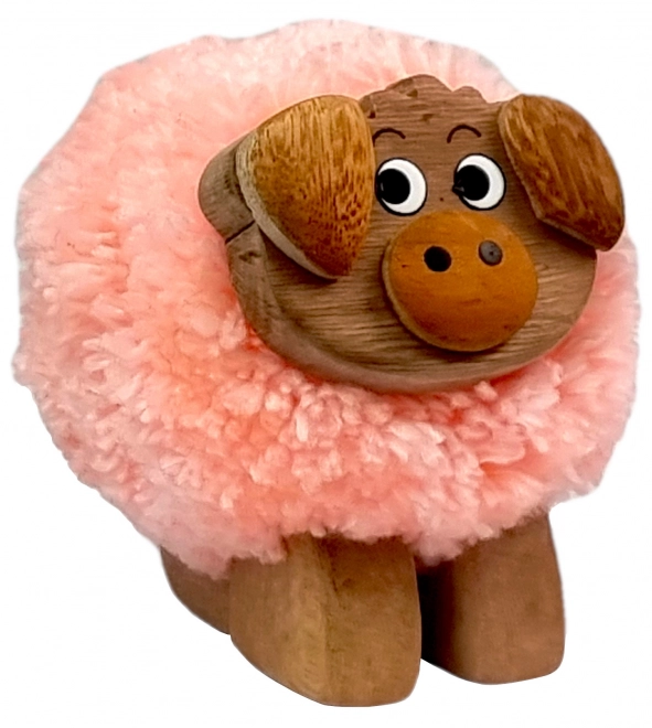 Houten figuur met pompon - varken