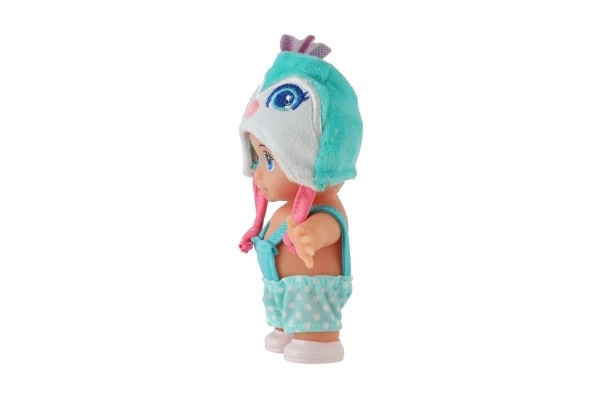Poppenbaby met muts kunststof stevig lichaam 15cm 4 soorten in doosje 9x16x6cm