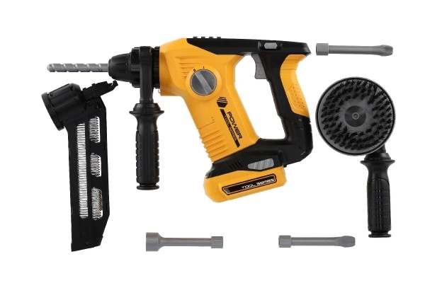 Klopboormachine met accessoires kunststof 30x18cm op batterijen met geluid in doos 53x25x7cm