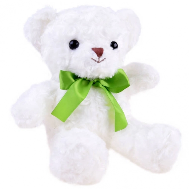 Pluchen witte teddybeer met groene strik 30 cm