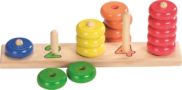 houten sorteer- en telspel met ringen goki