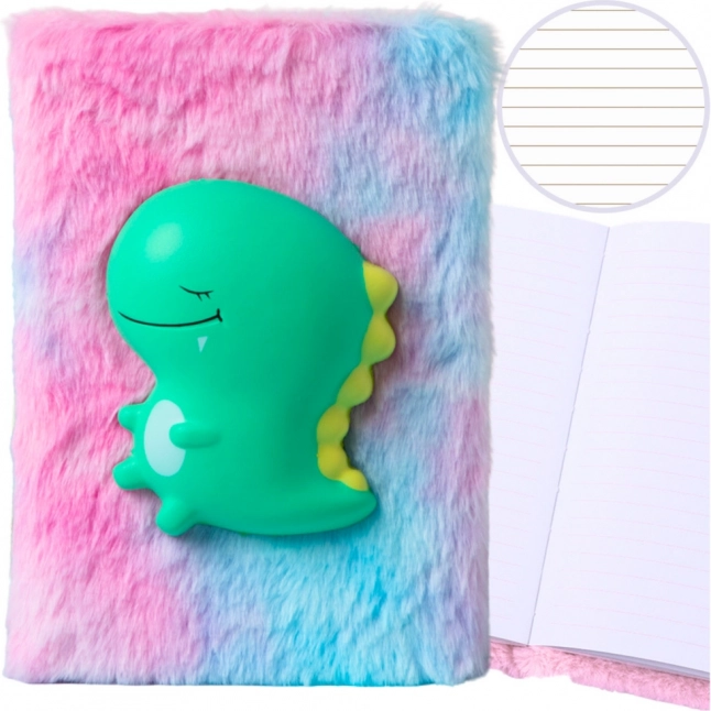 Pluche notitieboek met 3D groene dinosaurus