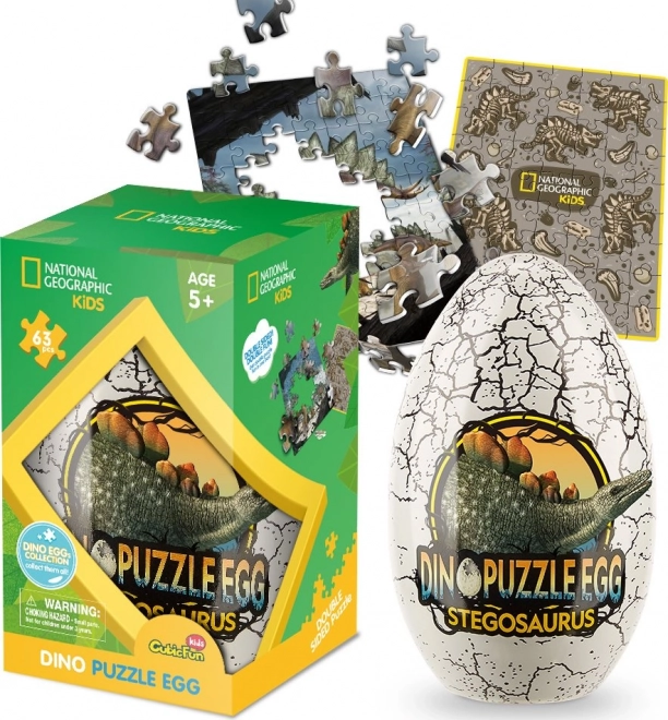 Dubbelzijdige puzzel in ei Stegosaurus 63 stukjes