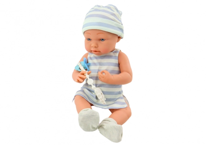Pop Baby in Wit-Blauw Outfit met Muts en Speen