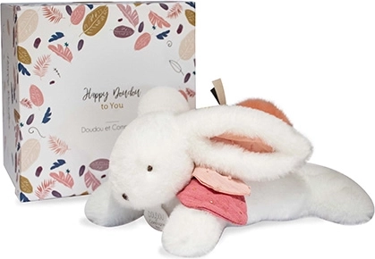 Geschenkset – pluchen konijntje met donkerroze pompon 25 cm