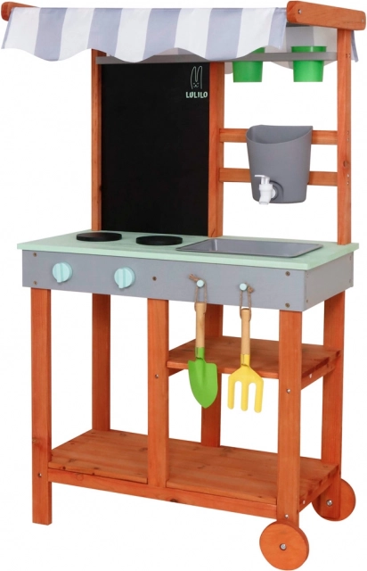 Houten tuin keuken op wielen met accessoires en kraan Lulilo Sableto