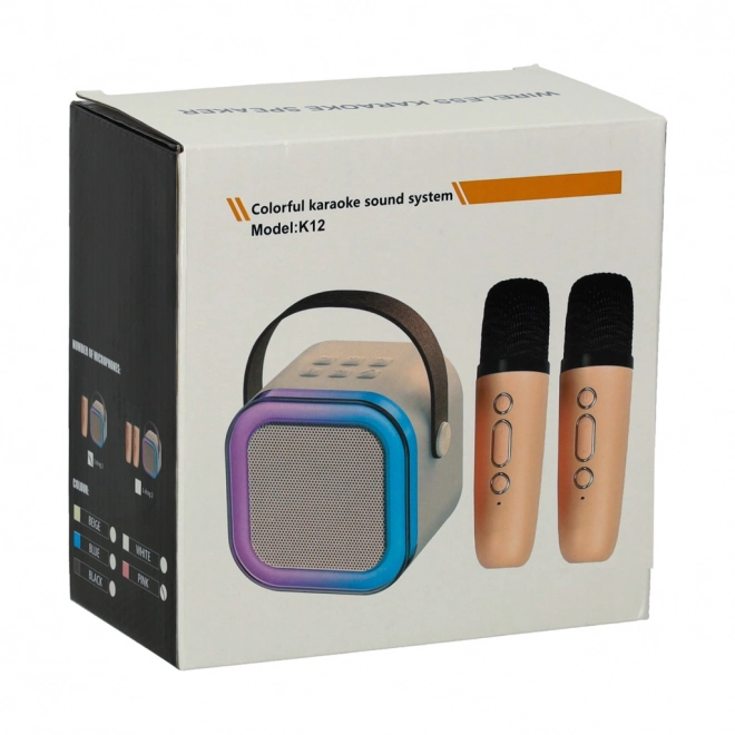 Karaoke set 2 microfoons + draagbare luidspreker BLUETOOTH USB LED beige kleur