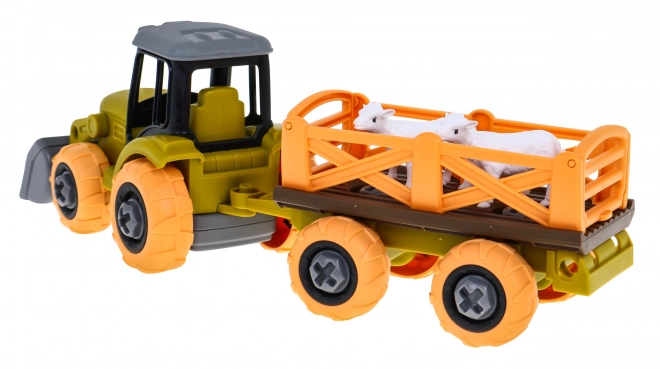 Demontabele tractor met lepel en aanhanger + schroevendraaier + schaap Speelgoed voor kinderen 3+
