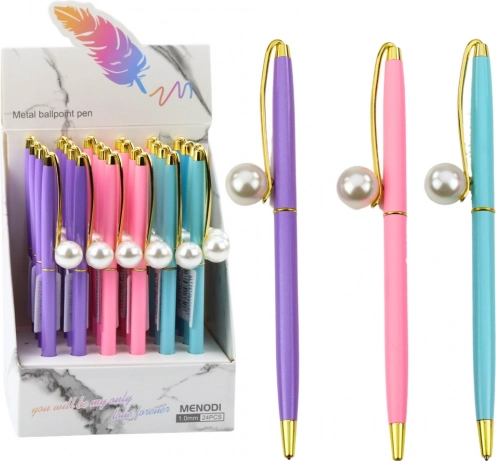 Metalen pen met parel, blauwe inkt 1,0 mm