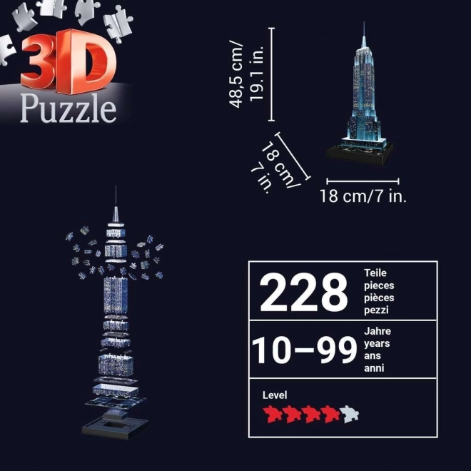 RAVENSBURGER Lichtgevend 3D-puzzel Nachteditie Empire State Building 216 stukjes