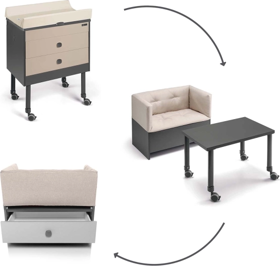 Commode met verschoonunit en kinderbank 2-in-1 GROWI