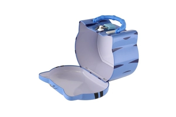 Spaarpot kat/tin kattenhoofd met slot 14x12cm 3 kleuren in plastic doos
