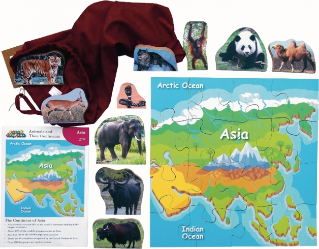 Houten puzzel Azië en haar dieren 16 stukjes