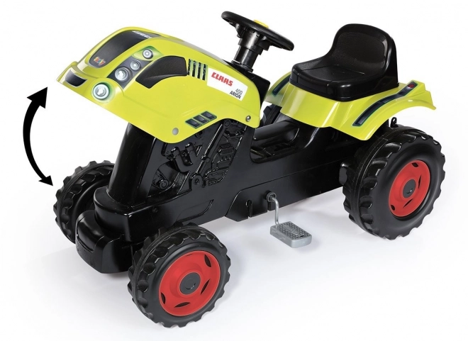Tractor op trappers CLAAS Arion 400 met aanhangwagen groen