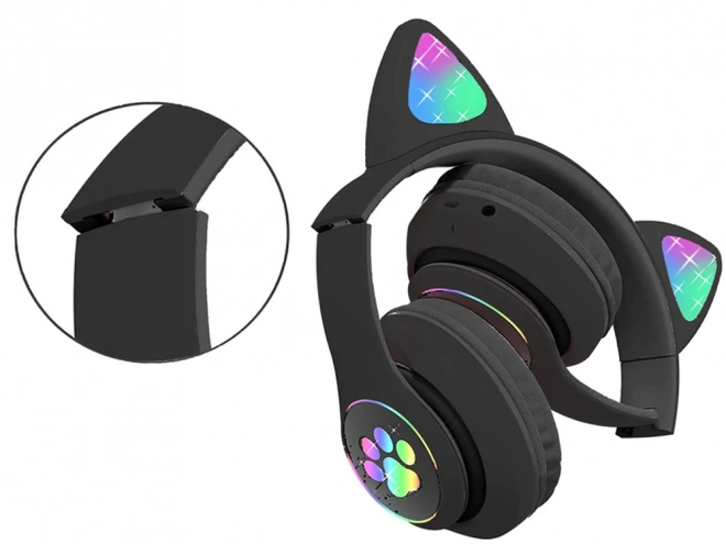 Draadloze koptelefoon bluetooth radio fm mp3 kattenoren led verlichting – zwart