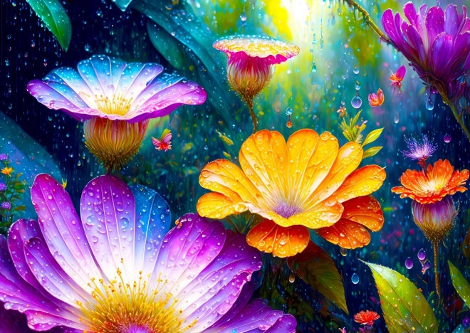 Puzzel Bloemen in de regen 1000 stukjes