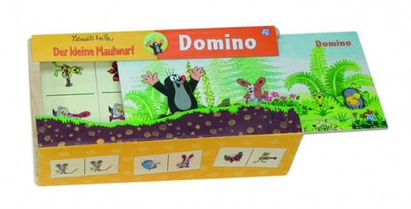 Domino Krtek hout maatschappijspel 28 stukjes in houten doos 18x11x5cm