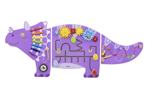 Houten sensorische en manipulerende triceratops-wandplaat Viga Toys