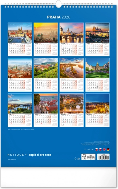 Muurkalender Praag 2026