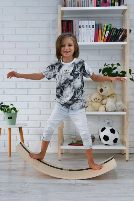 Balansbord met autootje en opgeplakte weg