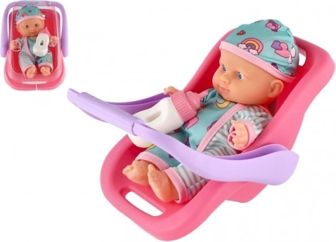 Babypop 20 cm met draagmand en flesje