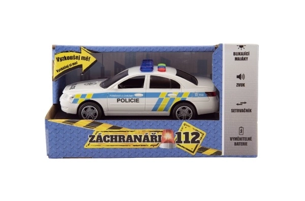 Auto politie plastic 15cm op batterijen met geluid en licht op traagheidsmotor in doos 20x11x9cm