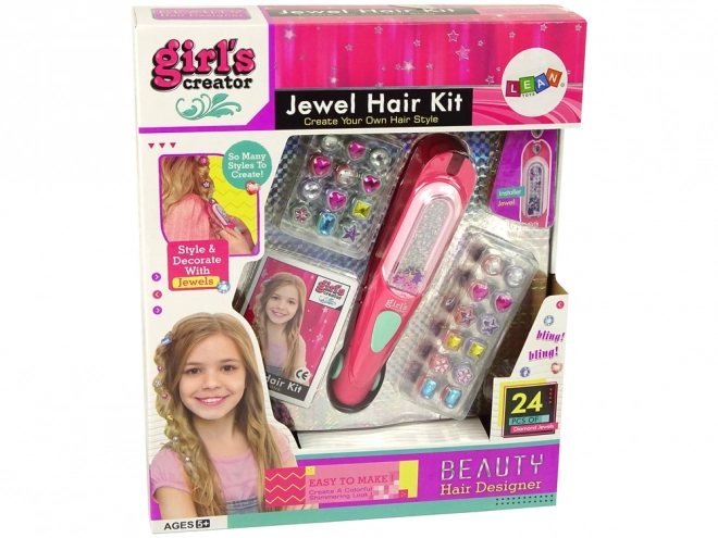 Set voor het versieren van haar met applicator en kralen 24 stuks