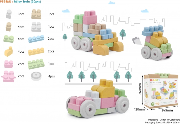 BIO bouwblokken voor kinderen 18m+ set 30 st pastelkleuren met afgeronde hoeken