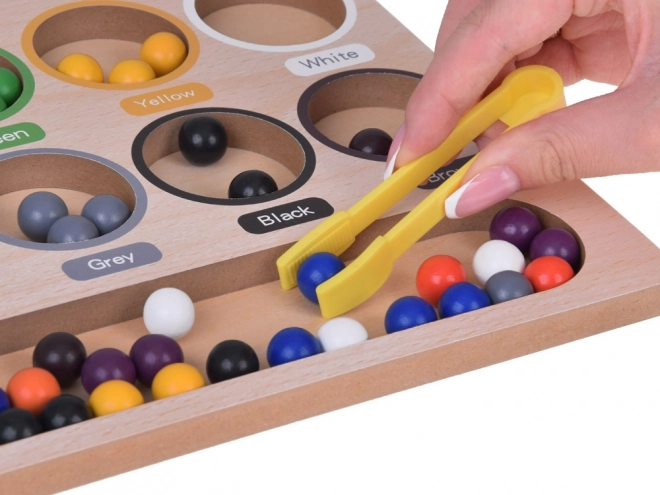 Montessori educatieve houten mozaïek - gekleurde balletjes en sorteerder