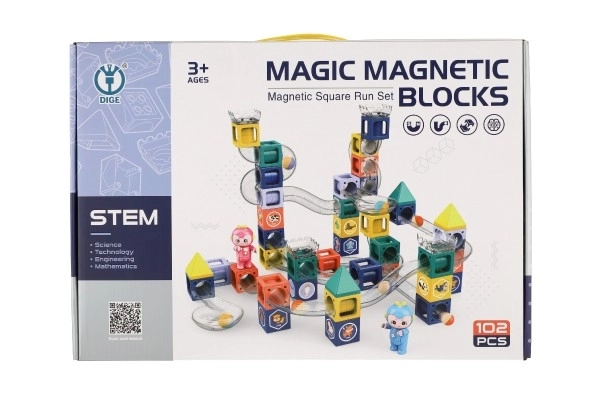 Magnetische knikkerbaan met figuren 102 stuks in doos 49x35x9cm