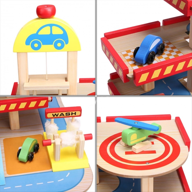 ECOTOYS Houten meerlaagse garage met lift, helihaven en extra accessoires