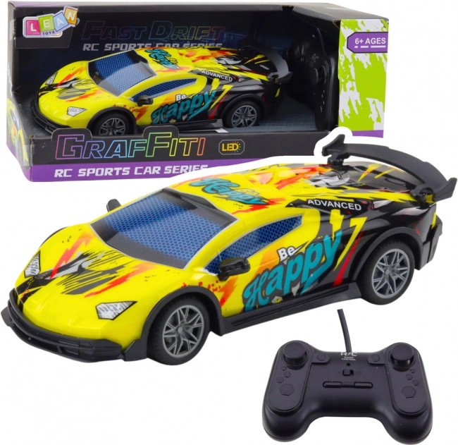 Raceauto op afstandsbediening met LED-verlichting geel 1:22