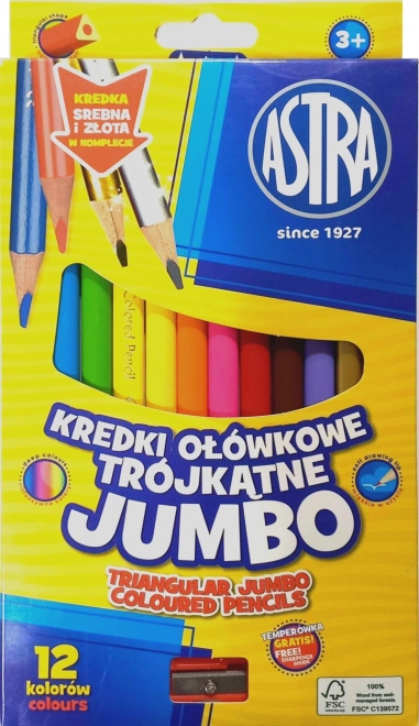 Astra driekantige jumbo kleurpotloden 12 stuks met puntenslijper