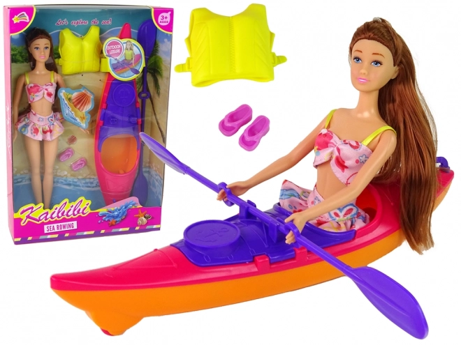 Poppen Set met Kajak en Accessoires - Roze