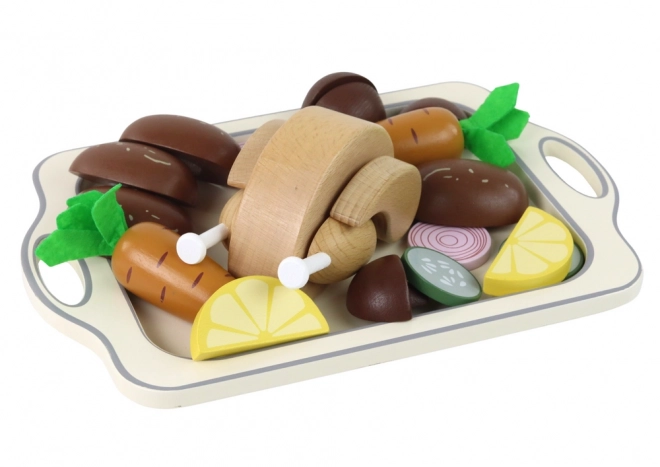Houten dienblad Kip groenten dinerset 15 st.