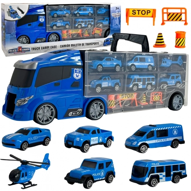 Vrachtwagen met transporter 3v1 Blauw Politie