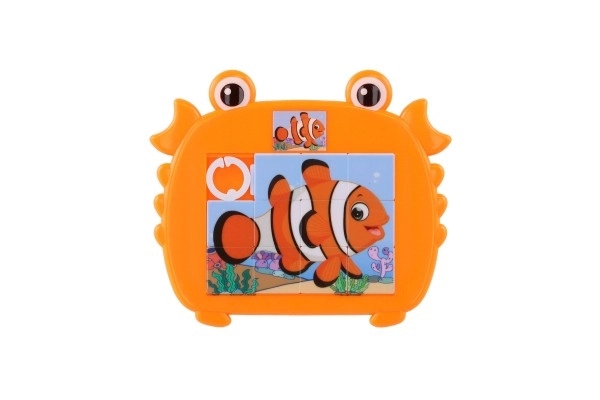 Dierlijke schuifpuzzel plastic 12,5x11cm 4 kleuren op kaart