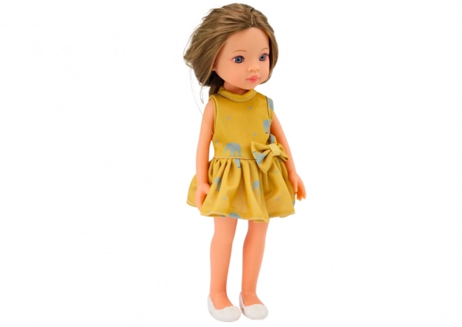Pop Gele Jurk Bruin Haar Grote Pop 33cm